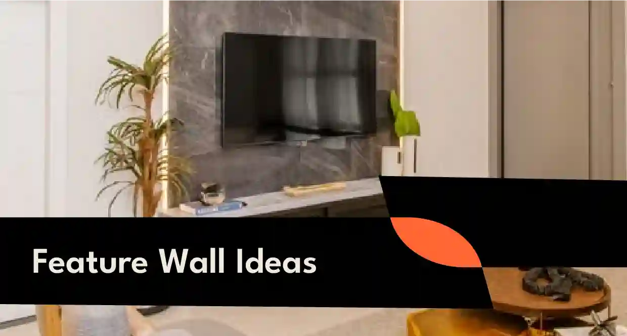 Modern living room featuring a stylish painted feature wall with decorative accents.